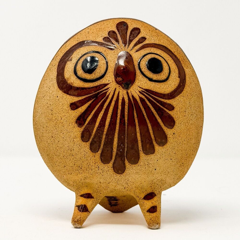 Vintage Tonala Pottery Owl Figurine Folk Art Mexico Signed Mexi.C.D. 6” - Picture 7 of 12